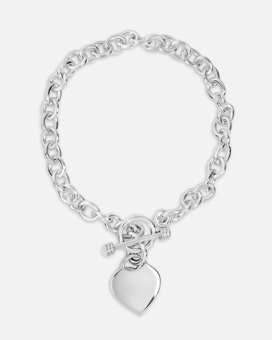 Oval Link Heart Charm Bracelet